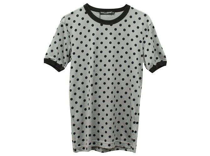 Dolce & Gabbana Camicia Girocollo Pois in Cotone Grigio