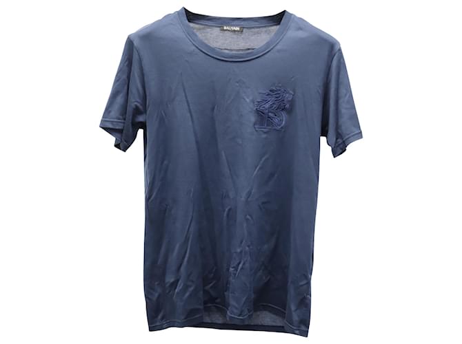 T-shirt Balmain con motivo B ricamato in cotone blu navy  ref.625576