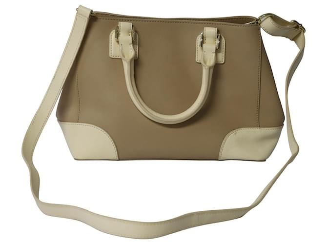Tory Burch Two Tone Saffiano Lux Leather Robinson Tote Bag in Beige Leather   ref.625599