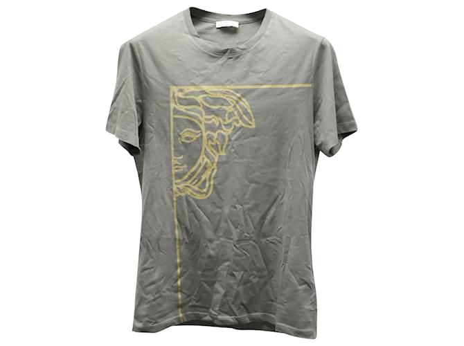 T-shirt Versace in cotone grigio con stampa testa di mezza medusa  ref.625608