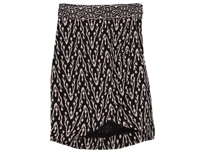 Ba&sh Mini-jupe imprimée effet portefeuille Iliade en viscose noire Fibre de cellulose  ref.625614
