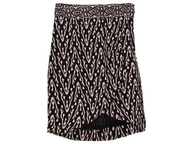 Minissaia Ba&sh Iliade estampada com efeito wrap em viscose preta Preto