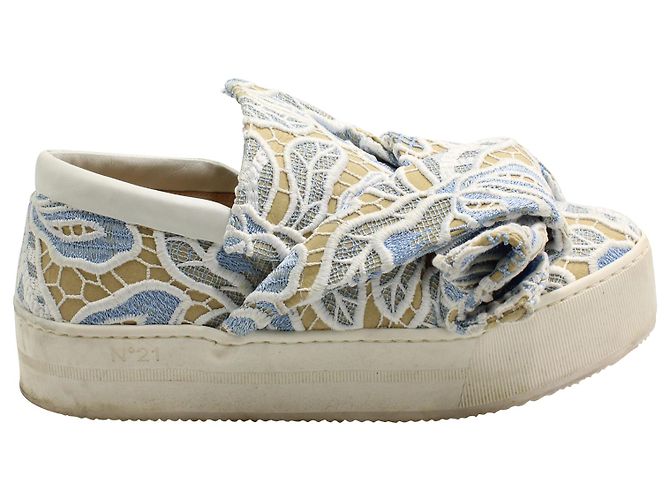 N°21 N.21 Slip-Ons com nó de renda em couro bege Marrom