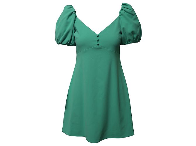 Alice + Olivia Dana Flare-Kleid mit Puffärmeln aus grünem Polyester