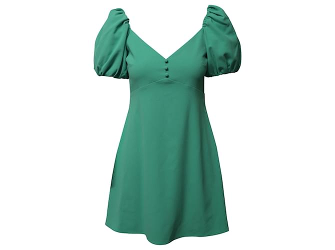 Alice + Olivia Dana Flare-Kleid mit Puffärmeln aus grünem Polyester  ref.625731