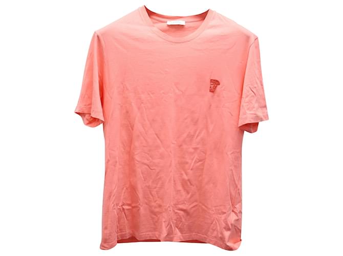 T-shirt Versace con Patch Testa di Mezza Medusa Ricamata in Cotone Rosa  ref.625740