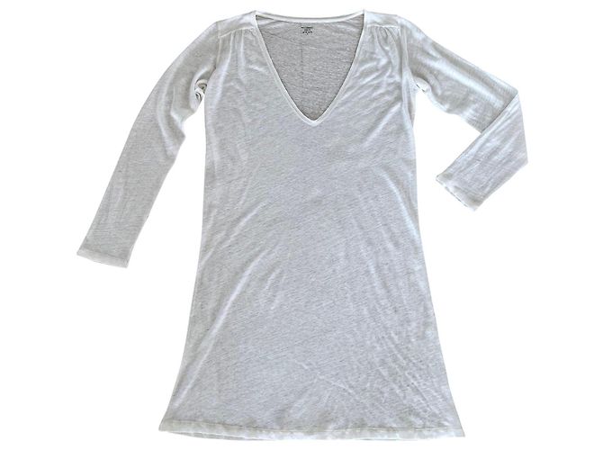Majestic Gerades Tunika- oder T-Shirt-Kleid 100% Ecru Leinen T.2 Creme