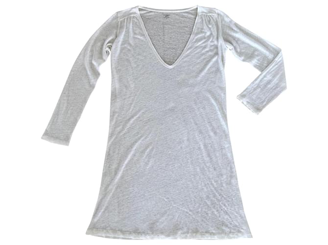 Majestic Gerades Tunika- oder T-Shirt-Kleid 100% Ecru Leinen T.2 Creme  ref.625975