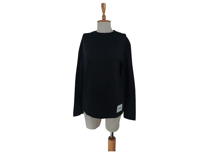 Jil Sander Top de Manga Larga de Algodón Negro