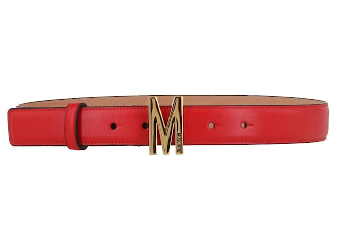 Moschino Leather M-Plaque Belt Red  ref.626226