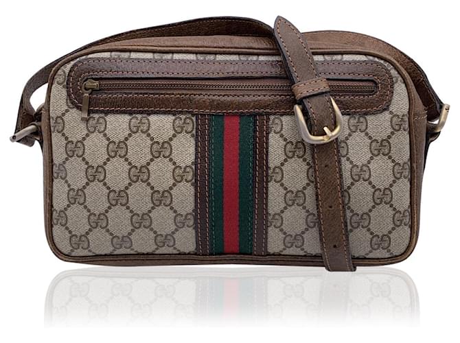 Gucci Gucci Vintage Handbag in Grey Monogram Canvas and Brown Leather