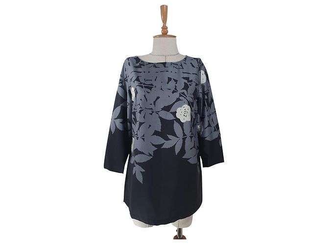 Marimekko Blusa Top Negro Gris Algodón