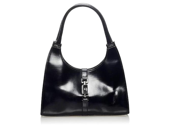 バッグ GUCCI Jackie hand bag all leather black Gucci Black Leather Medium 'Jackie' Top Handle Bag with