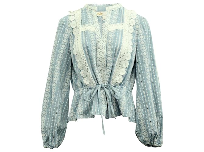 Maje Broderie Anglaise Lace Blouse in Blue Cotton   ref.626498