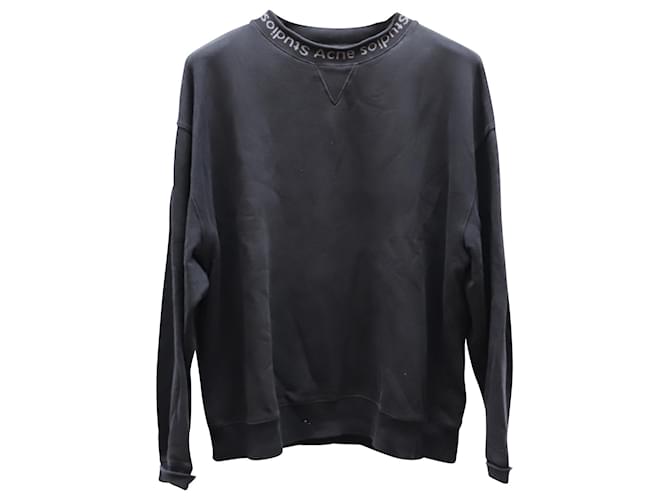 Suéter de algodón negro con cuello redondo y logo en el cuello de Acne Studios  ref.626510