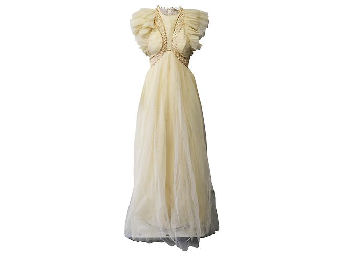 Zimmermann Glitter Dancer Tüllkleid mit Rüschen aus cremefarbenem Polyamid