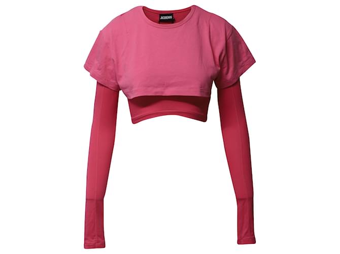 Jacquemus Le Double Cropped T-shirt in Pink Cotton  ref.626537