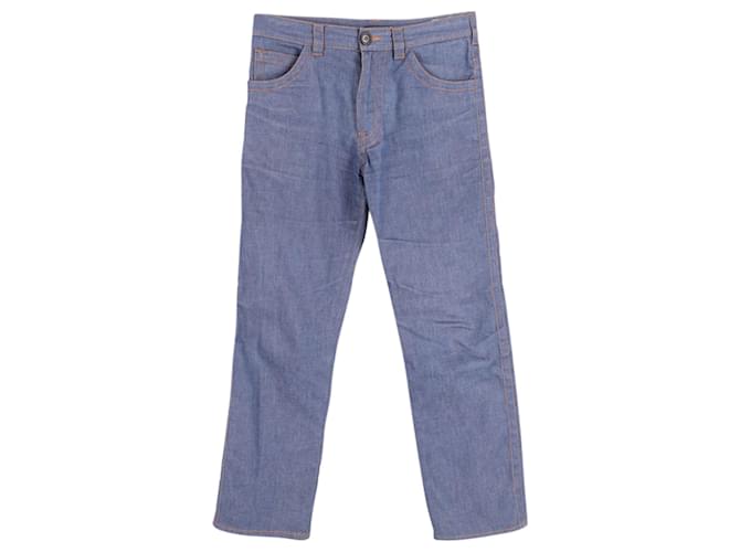 Prada Straight Leg Boyfriend Jeans in Blue Cotton Denim  ref.626541