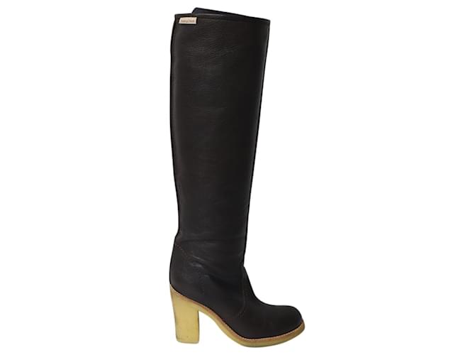 Chloé See by Chloe Knee High Boots with Rubber Sole in Brown Leather   ref.626556