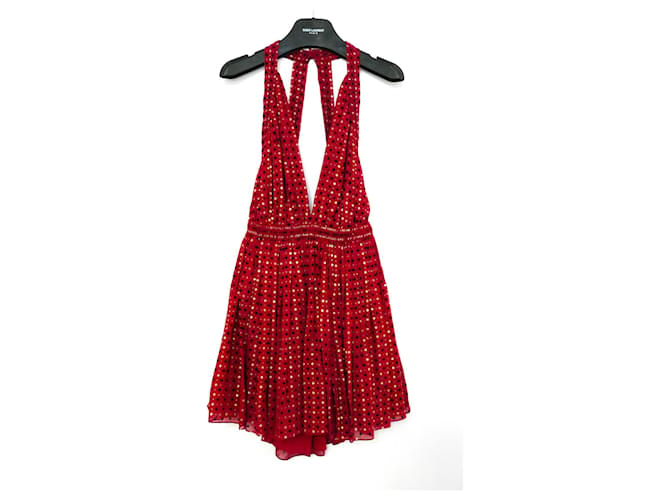 Saint Laurent Spring 2019 Red Silk Mini Dress Dark red ref.626708 - Joli  Closet