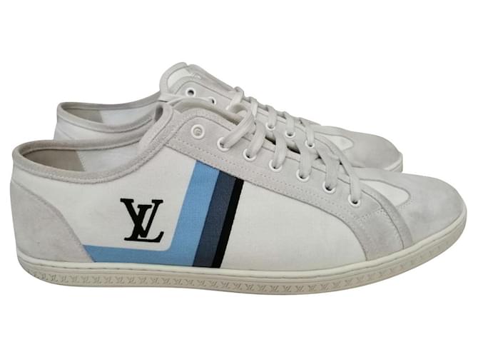 Louis Vuitton Sneakers White Grey Suede Cotton  ref.626760