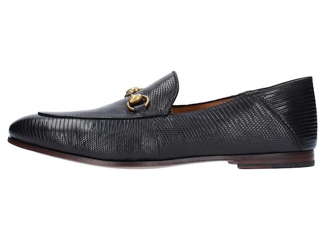Gucci Mocassin Empeigne En Lizard Boston Pelle Stampa Tejus Black Exotic leather  ref.626910