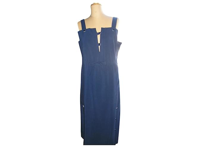 Courreges Dry wool dress. Dark blue  ref.626912