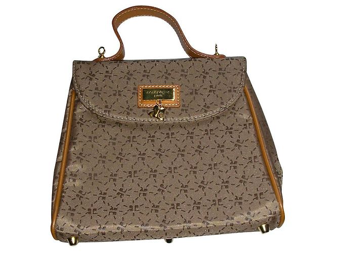Courreges Mini bolsa monograma de lona e couro. Bege