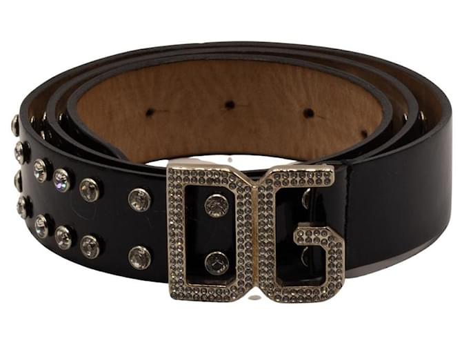 Dolce & Gabbana DG buckle Studded Belt - size 80 Black Leather ref