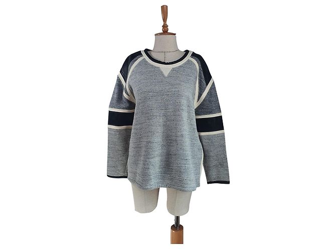 Iro Sweatshirt Grau aus Baumwolle mit Lammleder Details