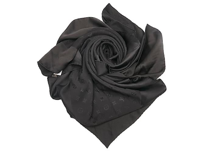 Bufanda de seda negra con monograma Louis Vuitton Negro Paño  ref.626978