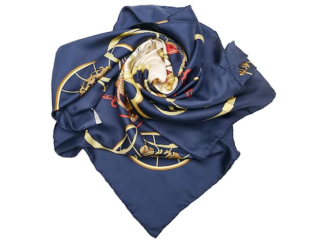 Hermès Foulard en soie Hermes Blue Springs Tissu Bleu Multicolore Bleu Marine  ref.626993