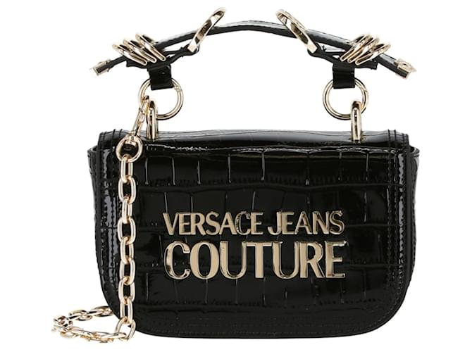 Autre Marque Versace Jeans Couture Bolso bandolera con cadena y logo Negro Cuero  ref.627090