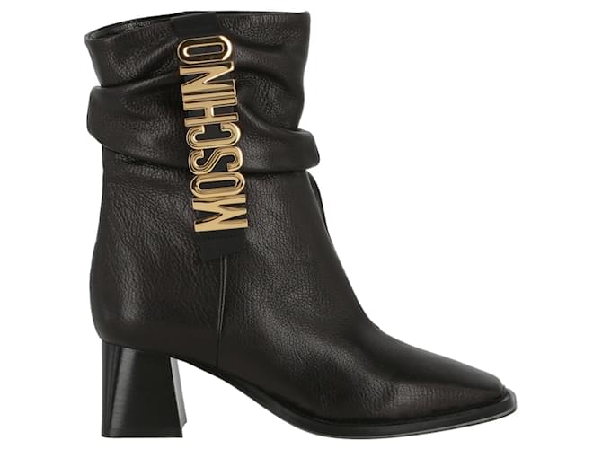 Moschino Logo Leather Ankle Boots Black  ref.627238