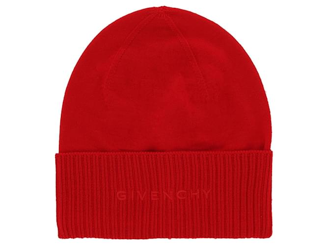 Berretto in lana con logo ricamato Givenchy Rosso  ref.627253