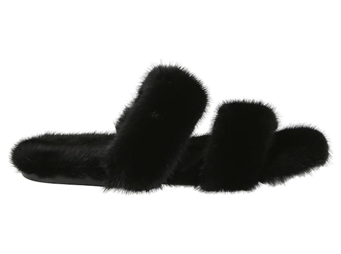 Saint Laurent Mens Bleach Mink Fur Slides Black  ref.627339