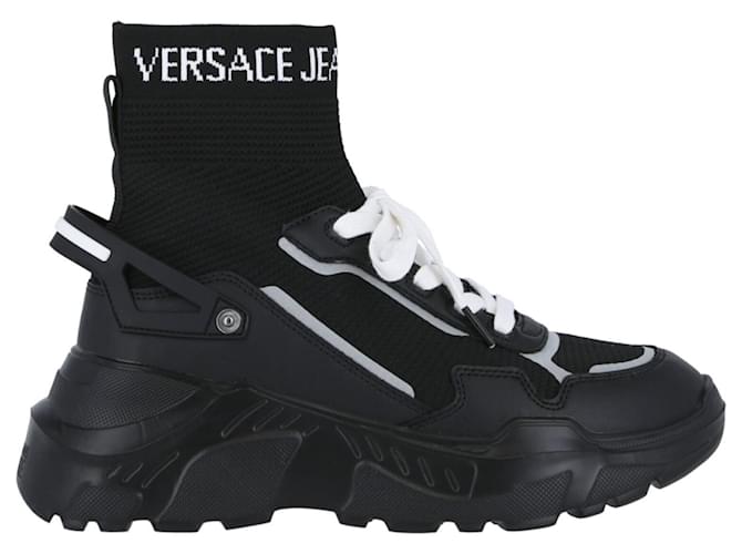 Autre Marque Versace Jeans Couture Mens High-Top Sock Sneakers Black  ref.627436