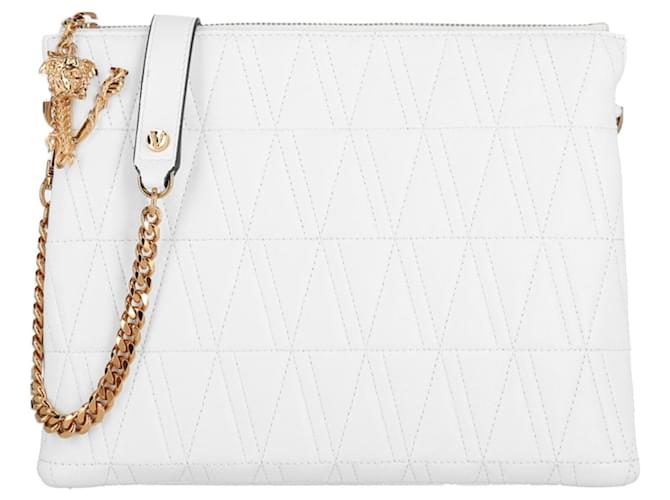 Versace Virtus Quilted Leather Shoulder Bag White ref.627502 Joli Closet
