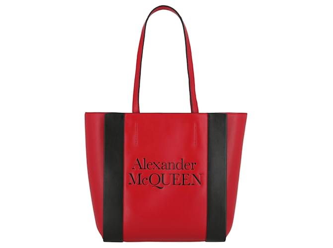 Alexander McQueen Signature Leder-Einkaufstasche Rot Kalbähnliches Kalb  ref.627584