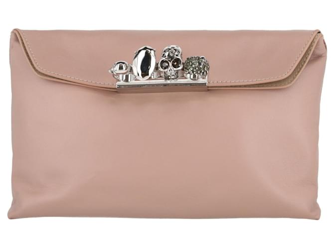 Alexander McQueen Skull Four-Ring Soft Leather Clutch Pink  ref.627602