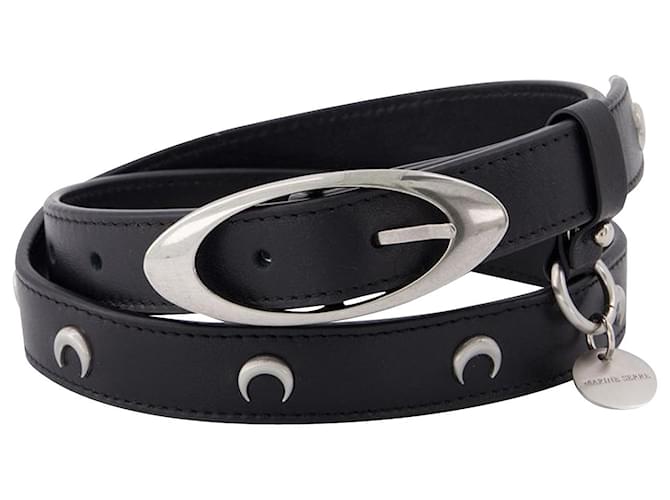 【Marine Serre】 ムーン ベルト チョーカー Marine Serre - Moon Stud Thin Leather Belt | HBX - Globally