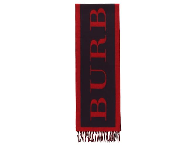 Burberry Logo Fringed Wool Scarf Red  ref.627865