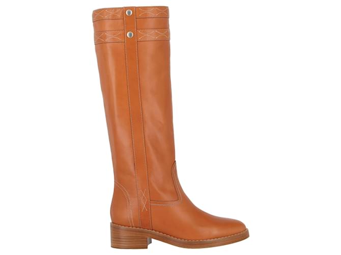 Céline Celine Tall Leather Riding Boots Brown Pony-style calfskin  ref.627978