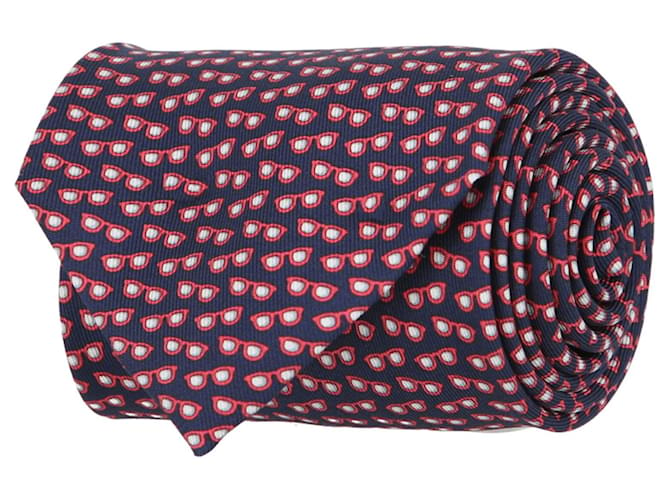 Corbata de seda con estampado de gafas de sol de Salvatore Ferragamo Azul  ref.627980