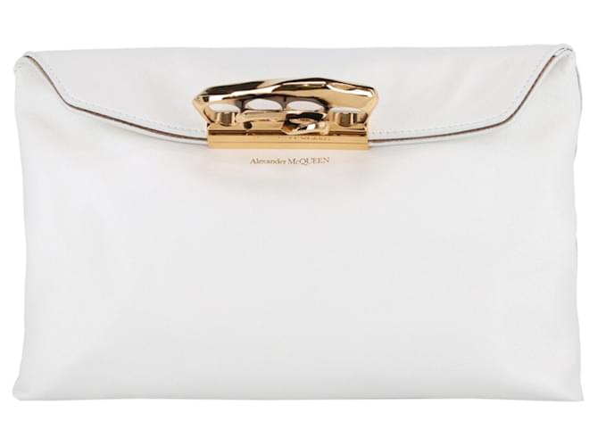 Bolso de mano escultural de cuatro anillas de Alexander McQueen en piel suave Blanco Cuero  ref.628060