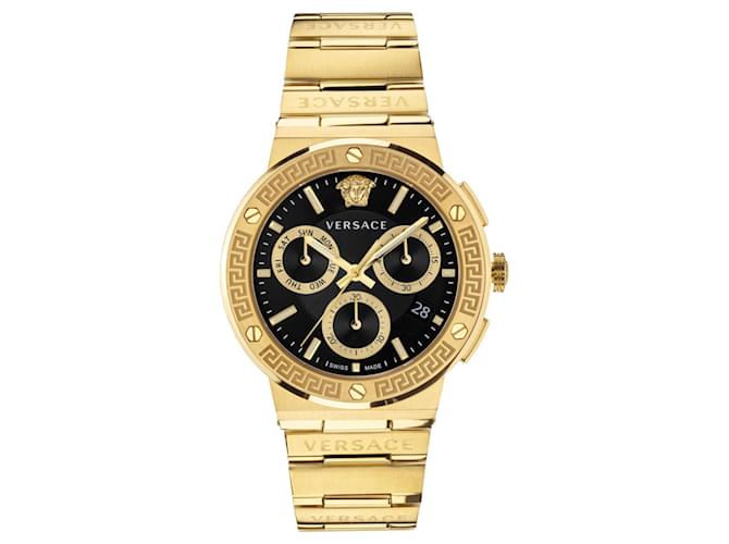 Versace Greca Logo Chronograph Watch Golden Metallic  ref.628190