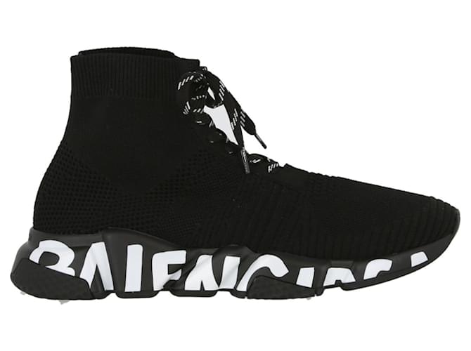 Balenciaga Mens Speed Lace-Up Graffiti Sneaker Black  ref.628256