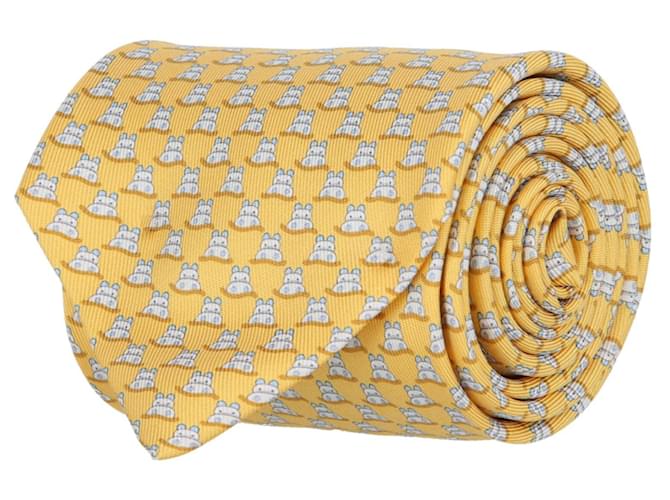Salvatore Ferragamo Hippo-Print Silk Necktie Yellow  ref.628420