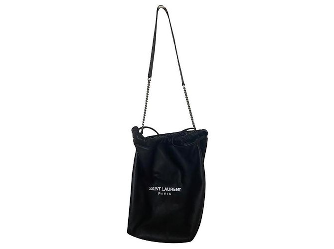 Bolsa de couro Saint Laurent Teddy Bucket Preto