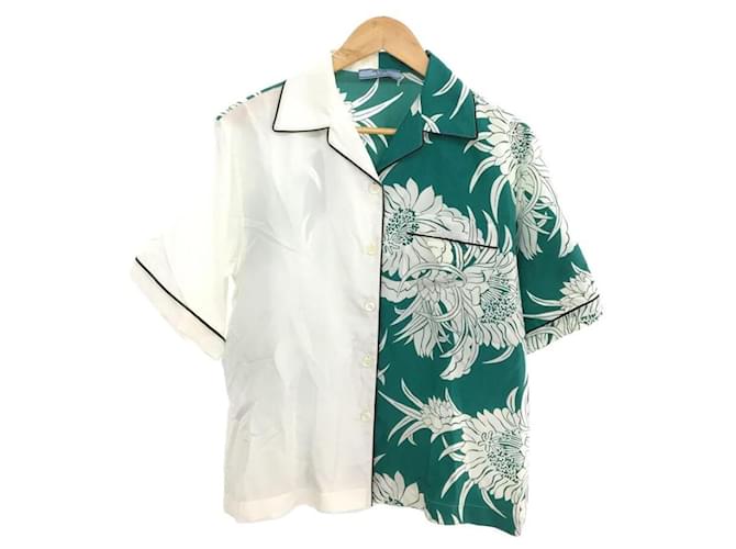 Prada chemises Soie Blanc Vert  ref.628519